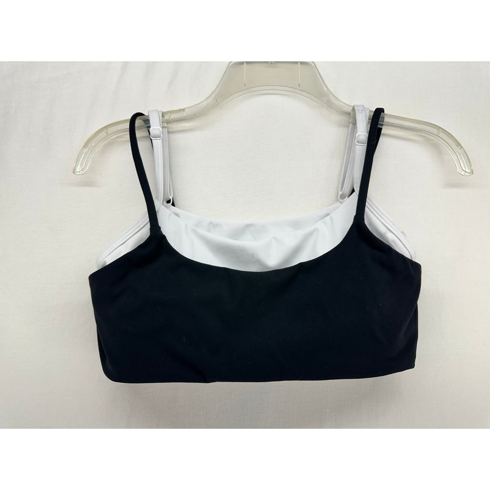 Gold Hinge Womens Layered Double Strap Sports Bra Black White Small